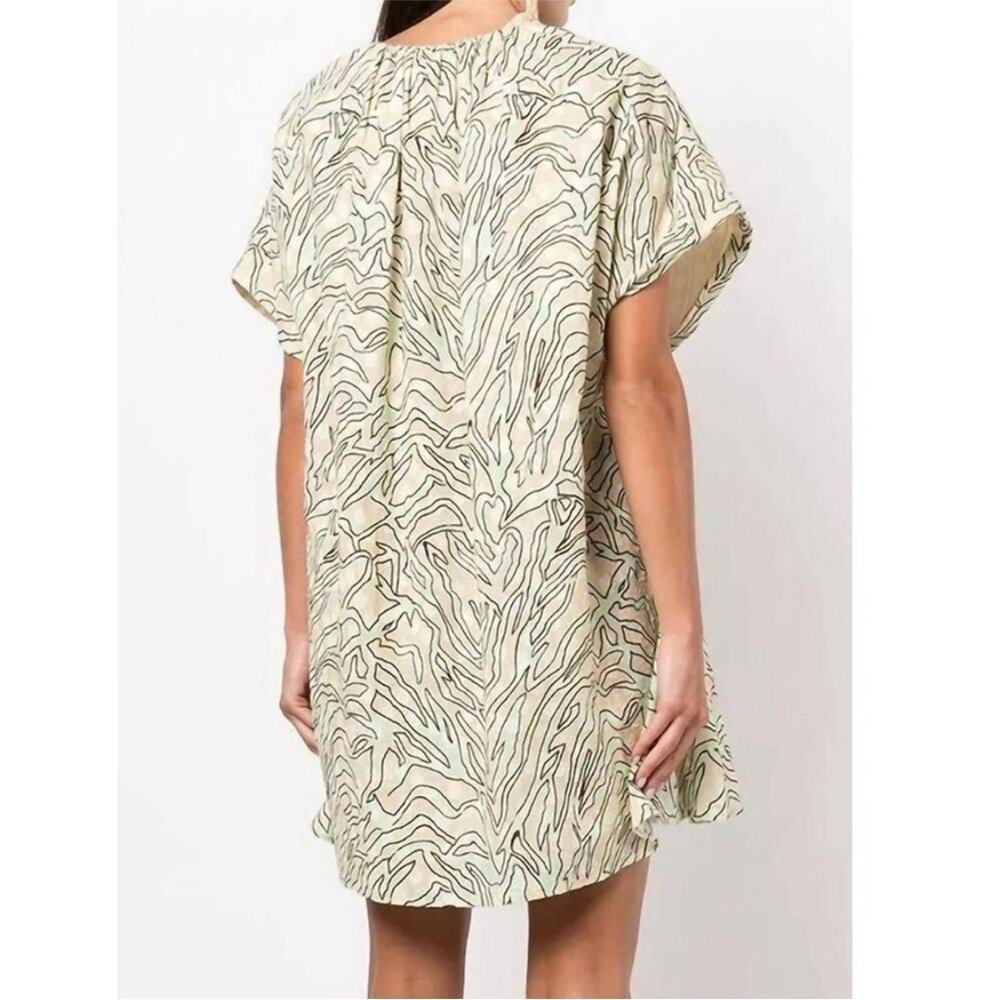 Stine Goya Claudia Graffiti Zebra Print Short Sleeve V-Neck Dress Organic Cotton - Picture 2 of 10